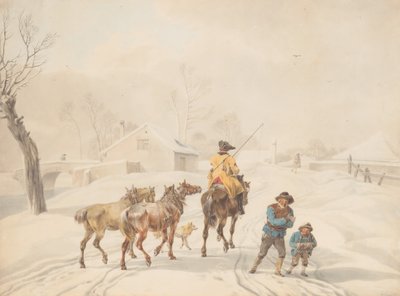 Posta lovon téli tájon, kb. 1798. alkotó: Wilhelm von Kobell