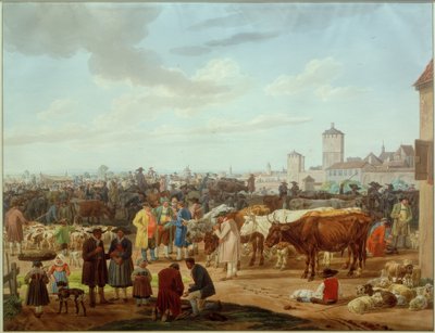 Marhapiac egy város szélén alkotó: Wilhelm von Kobell