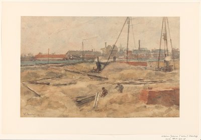 Építkezés a Wilhelmina Gasthuisnál alkotó: Wilhelmus Johannes Steenhoff