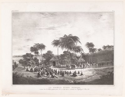 Aankomst van Prins Diepo Black in MagelangLe Prince Diepo Black (cím az objektumon)Atlasz emlékiratok a Jáva-sziget háborújáról 1825-1830 (sorozat címe) alkotó: Wilhelmus van Groenewoud