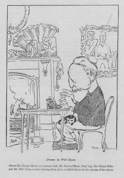 George Moore ír író, írógépén dolgozik (litho) alkotó: Will Dyson