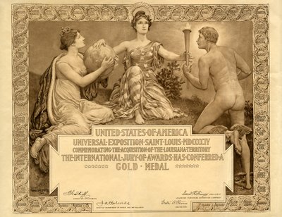 Louisiana Purchase Exposition üres aranyérem tanúsítvány, 1904 alkotó: Will H. Low