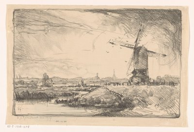 Táj szélmalommal Leiden közelében alkotó: Willem Adrianus Grondhout (signed by artist)