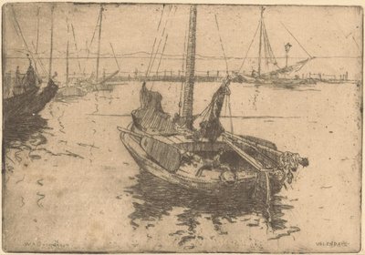 Bárkák Volendam kikötőjében alkotó: Willem Adrianus Grondhout (signed by artist)