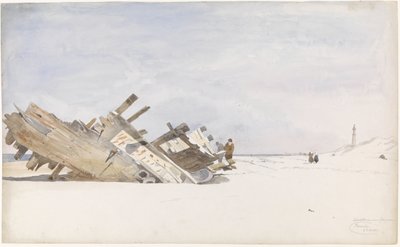 Roncsfa Renesse tengerpartján Schouwen-Duivelandban alkotó: Willem Anthonie van Deventer