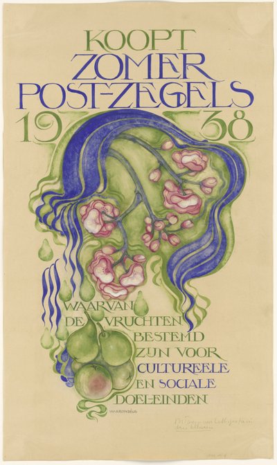 Az 1938-as év nyári bélyegeinek értékesítésére szolgáló plakát terve alkotó: Willem Arondéus (signed by artist)