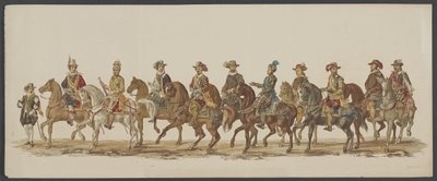 1862. évi delfti felvonulás, negyedik csoport A delfti Királyi Akadémia negyedik Lustrumja - Ao. 1862 - Costumed Optogt (sorozat címe a tárgyon) alkotó: Willem Bernardus IJzerdraat
