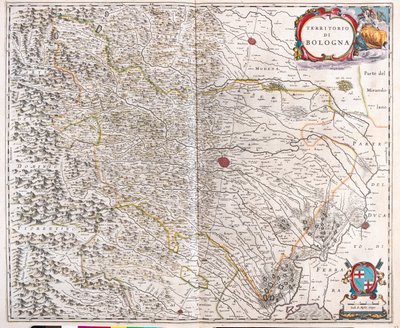 Bologna, Olaszország, az amszterdami Willem Blaeu "Theatrum Orbis Terrarum, sive Atlas Novus"-ban. alkotó: Willem Blaeu