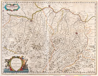 Parma és Piacenza városai, Olaszország, Willem Blaeu "Theatrum Orbis Terrarum, sive Atlas Novus" című művében, Amszterdam, Amszterdam. alkotó: Willem Blaeu