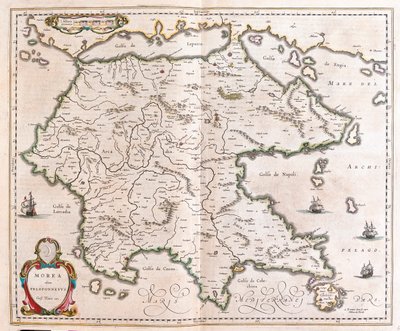 Görögország, Peloponnészosz, a Willem Blaeu által készített "Theatrum Orbis Terrarum, sive Atlas Novus"-ban, Amszterdam, Amszterdam alkotó: Willem Blaeu
