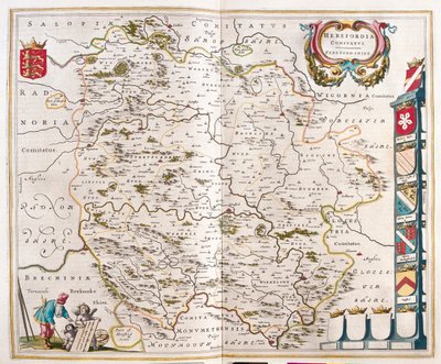 Herefordshire, a Willem Blaeu által készített "Theatrum Orbis Terrarum, sive Atlas Novus"-ban (Amszterdam). alkotó: Willem Blaeu