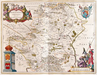 Hertford shire, a Willem Blaeu által készített "Theatrum Orbis Terrarum, sive Atlas Novus"-ban (Amszterdam). alkotó: Willem Blaeu