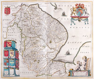 Lincoln shire, a Willem Blaeu által készített "Theatrum Orbis Terrarum, sive Atlas Novus"-ban (Amszterdam). alkotó: Willem Blaeu