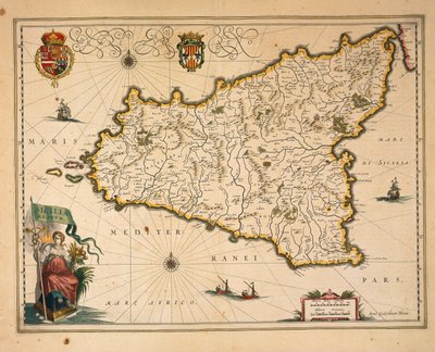 Szicília térképe, Willem Blaeu, Olaszországból, metszet alkotó: Willem Blaeu