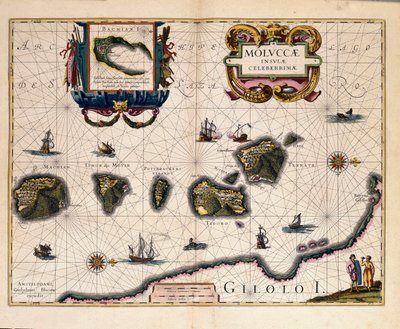 A Molucca-szigetek térképe Indonéziától keletre. (metszés alkotó: Willem Blaeu