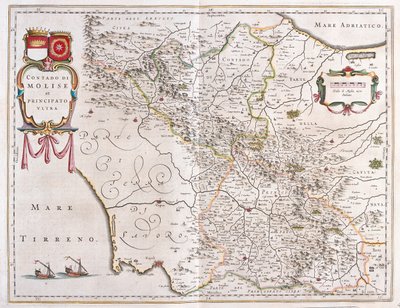 Molise, Benevento, Avellino, Olaszország, Willem Blaeu, Amszterdam, "Theatrum Orbis Terrarum, sive Atlas Novus" című könyvében. alkotó: Willem Blaeu
