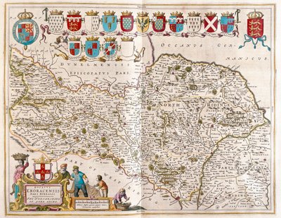 Yorkshire északi része, Willem Blaeu "Theatrum Orbis Terrarum, sive Atlas Novus" című művében, Amszterdam, Amszterdam. alkotó: Willem Blaeu