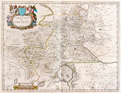 Orvieto, Bolsena-tó, Olaszország, Willem Blaeu "Theatrum Orbis Terrarum, sive Atlas Novus" című művében, Amszterdam. alkotó: Willem Blaeu