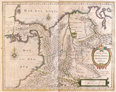Panama, Kolumbia, Ecuador és Venezuela egy része, Willem Blaeu, Amszterdam, "Theatrum Orbis Terrarum, sive Atlas Novus" című művében. alkotó: Willem Blaeu