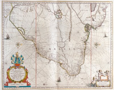 Paraguay, Bolívia, Brazília, Willem Blaeu, Amszterdam, "Theatrum Orbis Terrarum, sive Atlas Novus" című könyvében. alkotó: Willem Blaeu