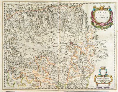 Piemont, Aosta-völgy és Liguria, Olaszország, Willem Blaeu, Amszterdam, "Theatrum Orbis Terrarum, sive Atlas Novus" című művében. alkotó: Willem Blaeu