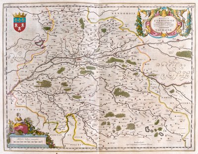 Loire folyó völgye várossal (Bloise, Amboise) - touraine, Willem Blaeu, Amszterdam, "Theatrum Orbis Terrarum, sive Atlas Novus" című művében. alkotó: Willem Blaeu