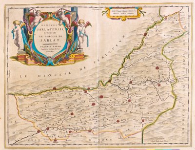 Sarlat régió-Bergerac- Couse-Ville Franche, a Willem Blaeu által készített "Theatrum Orbis Terrarum, sive Atlas Novus"-ban (Amszterdam). alkotó: Willem Blaeu