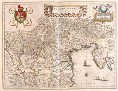 Venetói Terriory és Terviso, Olaszország, Willem Blaeu "Theatrum Orbis Terrarum, sive Atlas Novus" című művében, Amszterdam. alkotó: Willem Blaeu