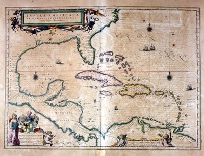 A Karib-tenger: a Mexikói-öböl és a Karib-tenger a Wilhelm Blaeu atlaszból alkotó: Willem Blaeu