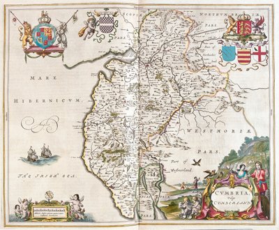 Westmorland - cumbriai tóvidék, Willem Blaeu, Amszterdam, "Theatrum Orbis Terrarum, sive Atlas Novus" című művében. alkotó: Willem Blaeu