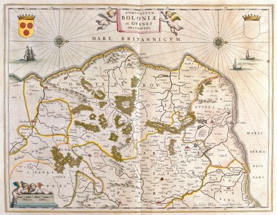 brique, calais, grevellinge, a Willem Blaeu által készített "Theatrum Orbis Terrarum, sive Atlas Novus"-ban, Amszterdam, Amszterdam alkotó: Willem Blaeu