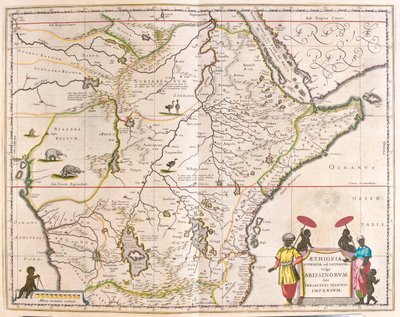 Közép- és Kelet-Afrika, beleértve Mozambikot is, Willem Blaeu "Theatrum Orbis Terrarum, sive Atlas Novus" című könyvében, Amszterdam, Amszterdam. alkotó: Willem Blaeu