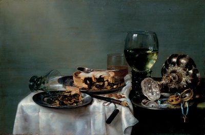 ""A reggelizőasztal csendélete szedertortával"" (Breakfast Table with Blackberry Pit) Willem Claesz Heda (1594-1680) festménye 1631 Méret 54x82 cm Olaj, vászon Drezdai Állami Művészeti Gyűjtemények Drezda alkotó: Willem Claesz. Heda