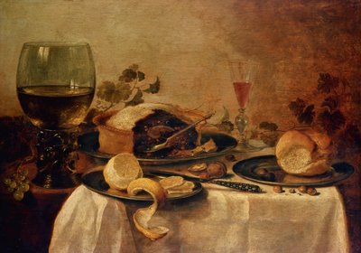 Csendélet gyümölcstortával, 1635 alkotó: Willem Claesz. Heda