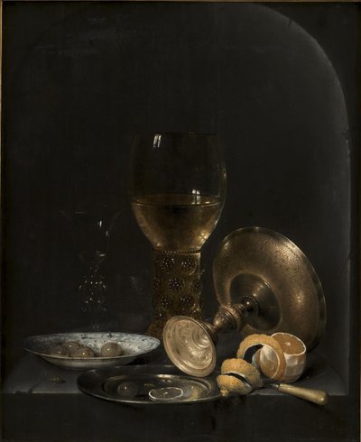 Csendélet. Reggeli darab egy kőfülkében alkotó: Willem Claesz. Heda