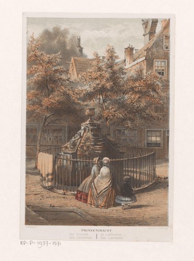 Szökőkút a labirintusban Amszterdamban Prinsengracht a labirintus / der Irrgarten / le labyrinthe / a labirintus (cím a tárgyon) alkotó: Willem Hekking jr.