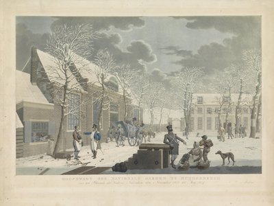 A nemzeti gárda főőrsége Muiderbergben, 1813-1814 Hoofdwagt der Nationale kert Muijderberchben, a Blocade der Vesting Naarden előtt, 1813 novemberétől 1814 Mey-ig (cím az objektumon) alkotó: Willem Hendrik Hoogkamer (attributed to)