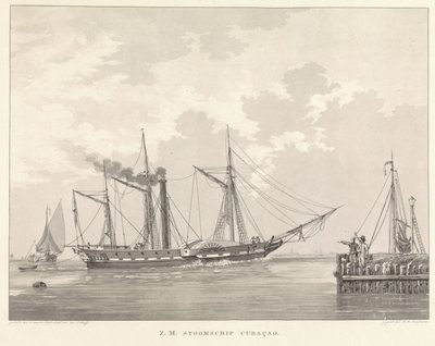 Lapátos gőzhajó a rakparton Z.M. gőzhajó Curaçao (cím az objektumon) alkotó: Willem Hendrik Hoogkamer