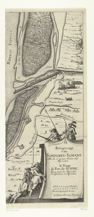 Beleg van Schenckenschans (jobb oldal), 1635 Schencken-Schans ostroma, minden új erőddel és megközelítéssel alkotó: Willem Hondius