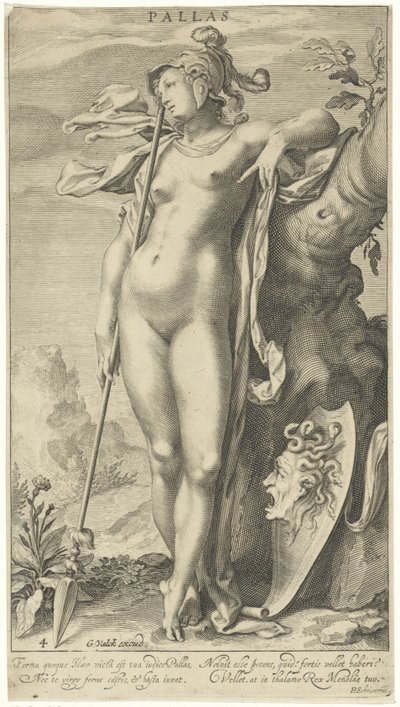 Minerva egy fa mellett Pallas (cím a tárgyon) Párizsi ítélet (sorozat címe) alkotó: Willem Isaacsz. van Swanenburg