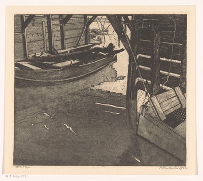 Horgászkártyás uszályház és beépített horgászkártyás uszály belseje alkotó: Willem Jansen (graveur) (signed by artist)