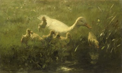 Fehér kacsa csibékkel alkotó: Willem Maris