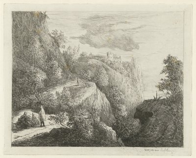 Hegyi táj pihenő alakokkal az út szélén alkotó: Willem Matthias Jan van Dielen