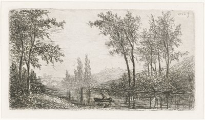 Folyói táj egy csónakkal alkotó: Willem Matthias Jan van Dielen