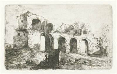 Déli táj romokkal és pásztorral marhákkal alkotó: Willem Matthias Jan van Dielen