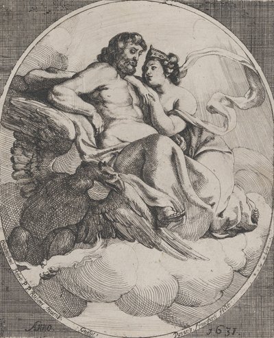 Jupiter és Juno a felhőkön ülve, bal oldalon villámokat tartó sassal, 1631. alkotó: Willem Panneels