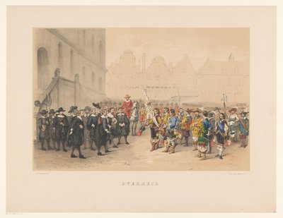 Az utrechti maszkabál harmadik csoportja 1856-ban Kormány (cím a tárgyon) Hazánk a 17. század közepe táján, javasolta H.H. diákok, a Mutua Fides tagjai, az Utrechtsche Hoogeschool 220. évfordulója alkalmából, június 25-én alkotó: Willem Pieter Hoevenaar