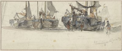 Halászhajók Scheveningen strandján alkotó: Willem Roelofs (I)