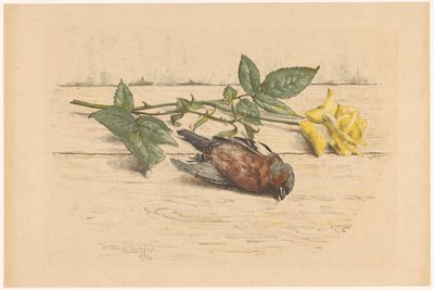 Döglött pinty hever egy rózsa mellett alkotó: Willem Roelofs (II) (signed by artist)