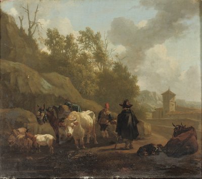Tehénpásztor és szarvasmarha olaszos tájon alkotó: Willem Romeyn